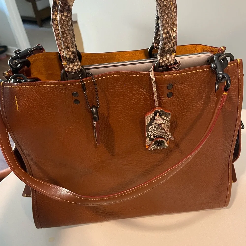 Coach rogue 1941 large Leather Handbag with python handle - Picture 1 of 6